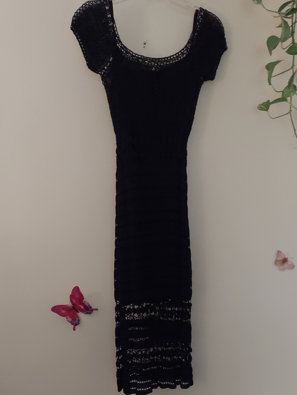 Hugo Buscati 2-piece Black Crochet Midi Dress with Scoop Neck